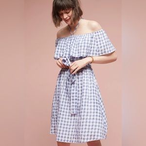Anthropologie gingham off the shoulder dress